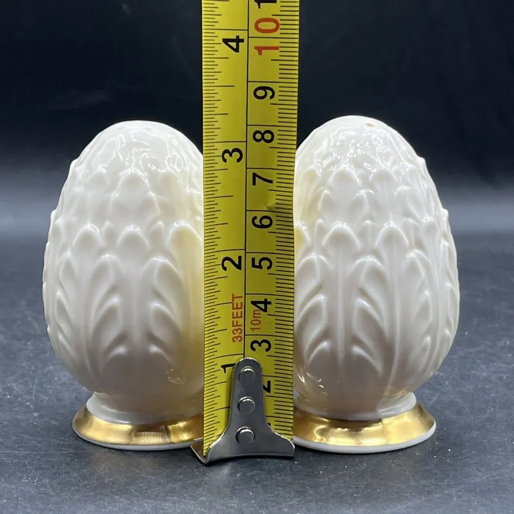 Lenox Woodleaf Salt & Pepper Shakers Vintage 1978 Gold Trim 3